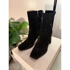 sam edelman square toe suede block heel black everyday high fashion trend boot 7